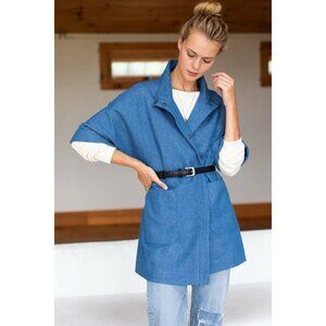 Emerson Fry Women’s Denim Layering Jacket size Medium Cotton Pockets Navy Blue
